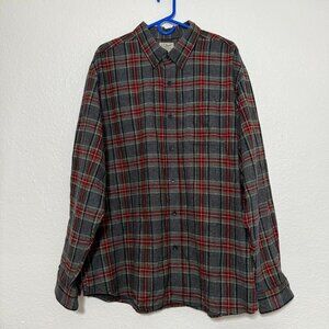 LL Bean Scotch Plaid Flannel Shirt Mens XL Traditional Fit Gray and Red